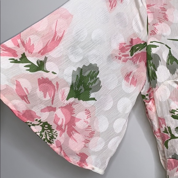 NWTs MELLODAY Floral Pink Wrap Ruffle Dot Dress - Picture 7 of 13